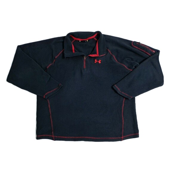 Under Armour Men's Large Black Red Fleece Pullover 1/4 Zip Run Gym Sweater - Picture 1 of 8